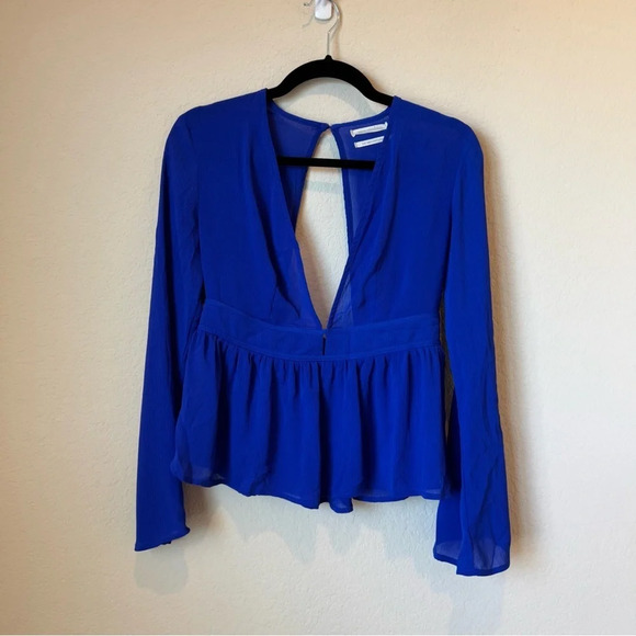 UO Urban Outfitters Royal Blue Deep Front Plunge Flowy Blouse - Picture 3 of 6